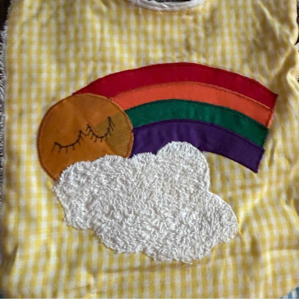 🍓 Handmade Gingham Pastel Cat Rainbow Duck Terry Cloth Tie Back Bibs (3 Pack)